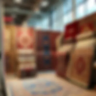 Variety of carpets displayed in a showroom