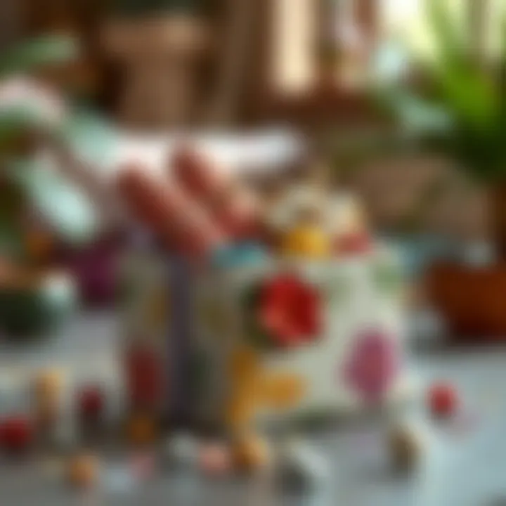 Artistic Handmade Gift Box A beautifully crafted handmade gift box filled with colorful materials.