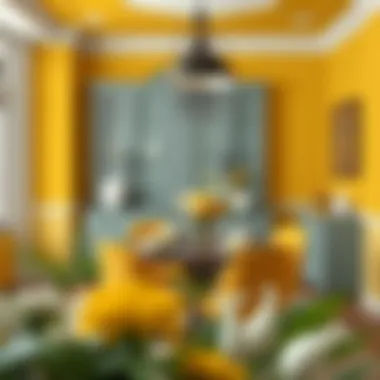 Elegant Dining Area with Mustard Yellow Dining area with mustard yellow and complementary colors