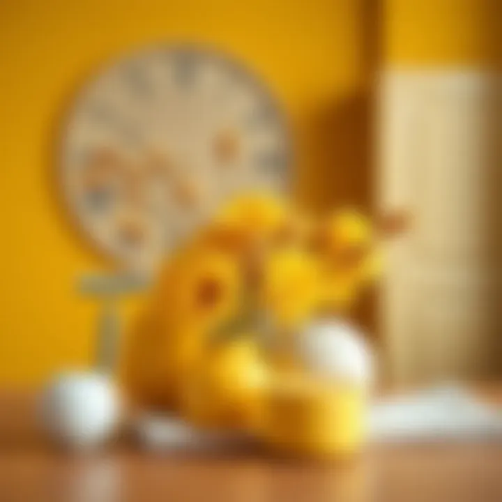 Artistic Use of Mustard Yellow with Bold Hues An artistic arrangement showcasing mustard yellow with bold colors.