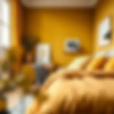 Harmony of Mustard Yellow and Neutrals in Bedroom A cozy bedroom incorporating mustard yellow with soft neutrals.
