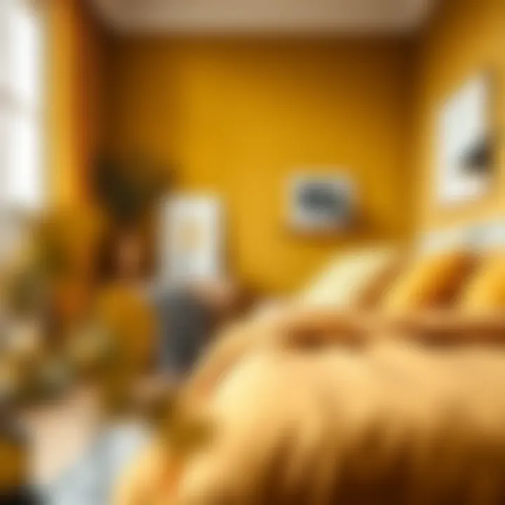 Harmony of Mustard Yellow and Neutrals in Bedroom A cozy bedroom incorporating mustard yellow with soft neutrals.