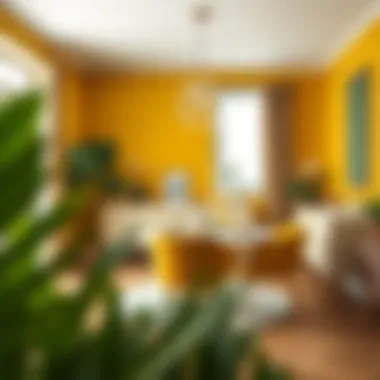 Dining Space Blending Mustard Yellow and Green Shades A dining area that beautifully blends mustard yellow with greens.