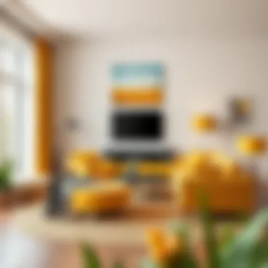 Mustard Yellow Accents in Modern Living Room A living room featuring mustard yellow accents and complementary colors.