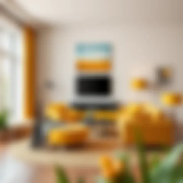 Mustard Yellow Accents in Modern Living Room A living room featuring mustard yellow accents and complementary colors.