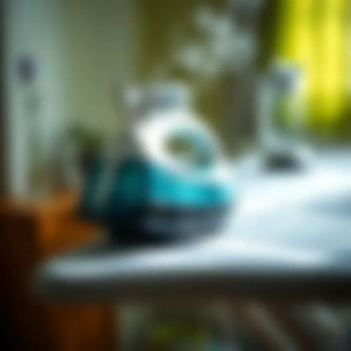 Close-up of an ironing board with steam function