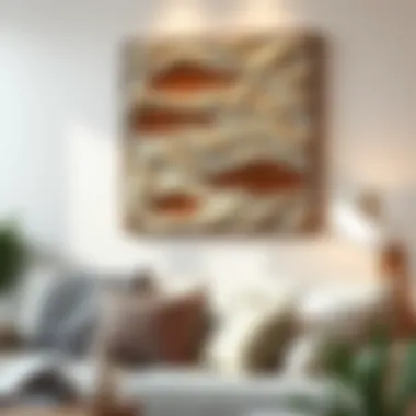 Close-up of textured wall art in a Scandinavian-inspired space