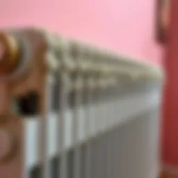 Detailed view of a radiator with dust accumulation