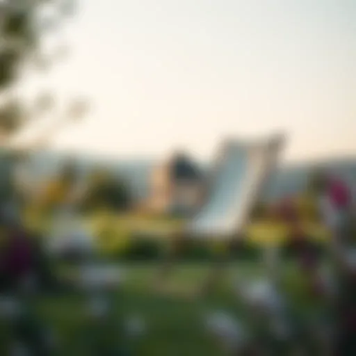 Elegant foldable lounge chair in a serene garden setting