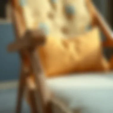 Close-up of the luxurious fabric and craftsmanship of a foldable lounge chair