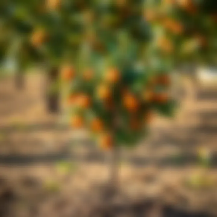 Young apricot tree in fertile soil