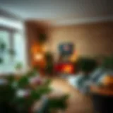 Cozy living room with warm lighting and soft textures