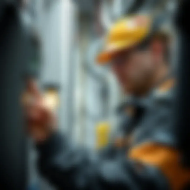 Technician checking refrigerant levels