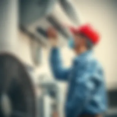 Professional technician performing air conditioner maintenance