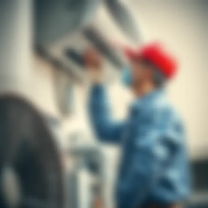 Professional technician performing air conditioner maintenance