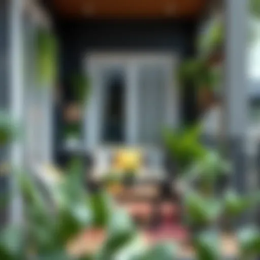 Stylish balcony setup with plants and seating