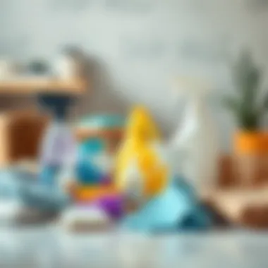 Cleaning supplies arranged for mold removal