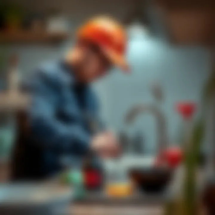 A professional plumber examining a sink with a diagnostic tool.