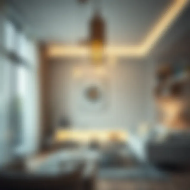 LED bulb illuminating a modern living room