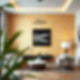 Elegant light color wallpaper in a modern living room