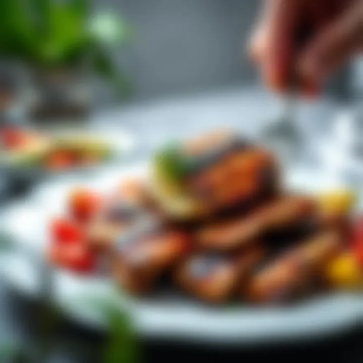 Deliciously plated grilled meat served