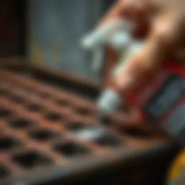 Applying Chemical Cleaner to Metal Chemical rust remover application on metal