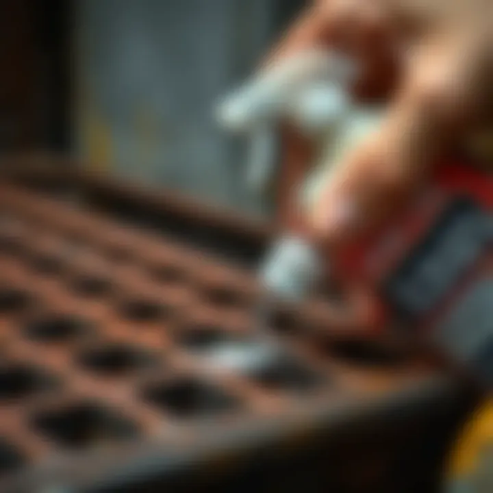 Applying Chemical Cleaner to Metal Chemical rust remover application on metal