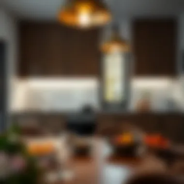 Sophisticated lighting fixtures enhancing a contemporary kitchen atmosphere.