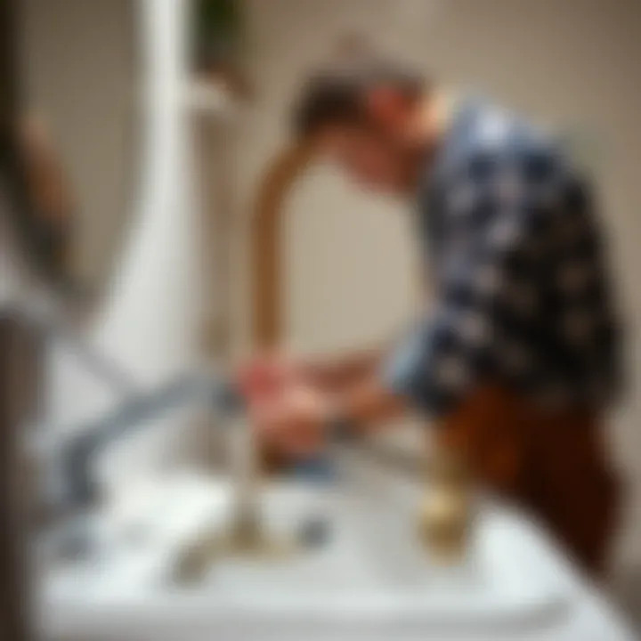 Professional plumber assisting with a sink issue