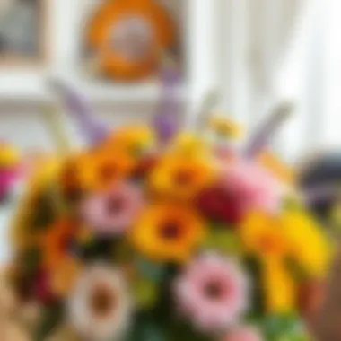 A variety of fall flowers in a colorful arrangement