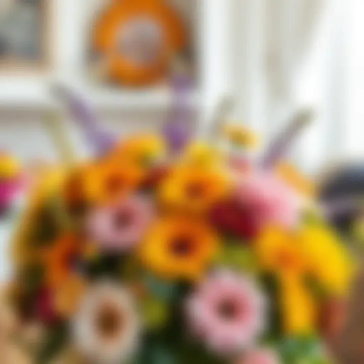 A variety of fall flowers in a colorful arrangement