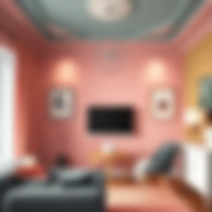 A well-decorated room that highlights the relationship between wall and ceiling colors.