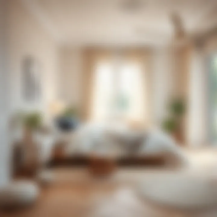 Cozy bedroom designed with light-colored parquet and soft furnishings