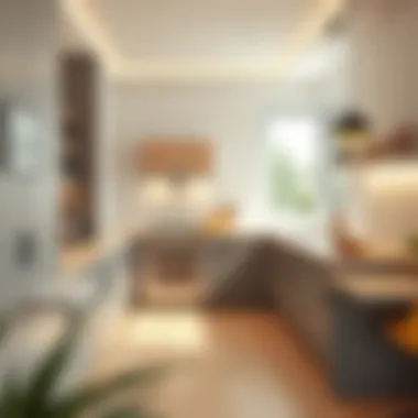 Stylish kitchen featuring light parquet flooring and sleek cabinetry