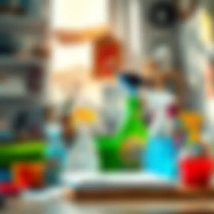 Organized workspace with cleaning supplies