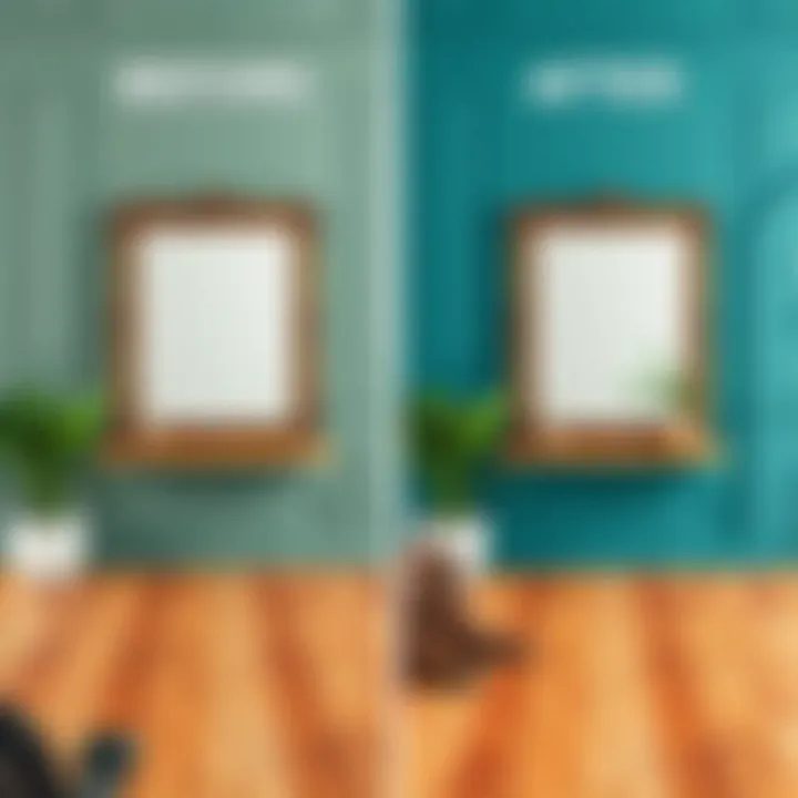 Before and after comparison of a floor's color