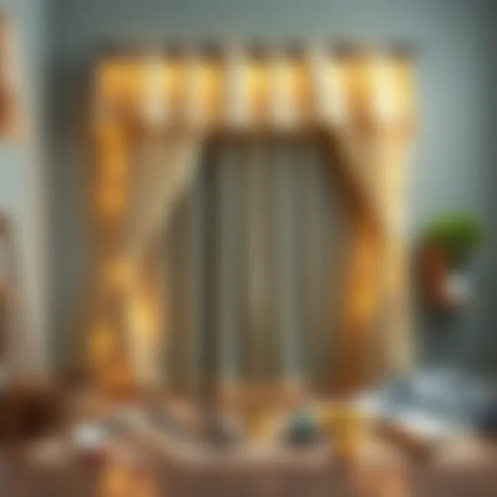 DIY curtain project setup with tools and materials