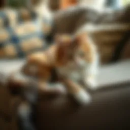 A cat shedding fur on a couch