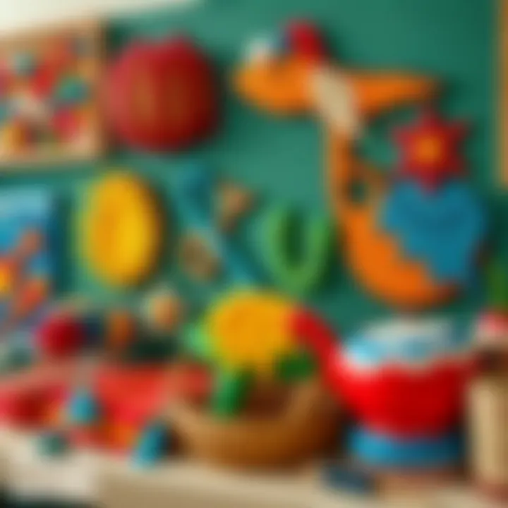 Showcase of Finished Punch Needle Projects A vibrant collection of finished punch needle projects displayed in an artistic manner.