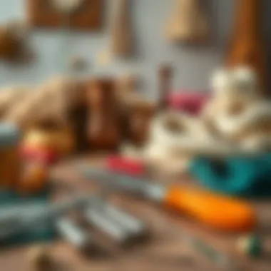 Essential Tools for Punch Needle Technique An array of punch needle tools and materials arranged aesthetically on a table.