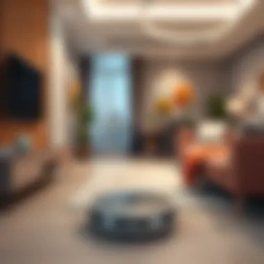 Seamless Integration of Technology in Home Decor Robot vacuum navigating through a stylish living room
