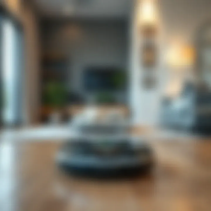 A sleek robotic vacuum navigating a modern living room