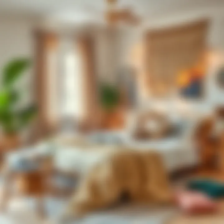 Cozy Scandinavian bedroom featuring textiles and warm tones