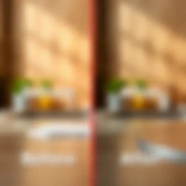 Before and after cleaning comparison of a surface