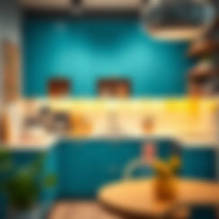 Vibrant and Stylish Kitchen with Smart Storage Stylish small American kitchen with vibrant color accents and smart storage solutions