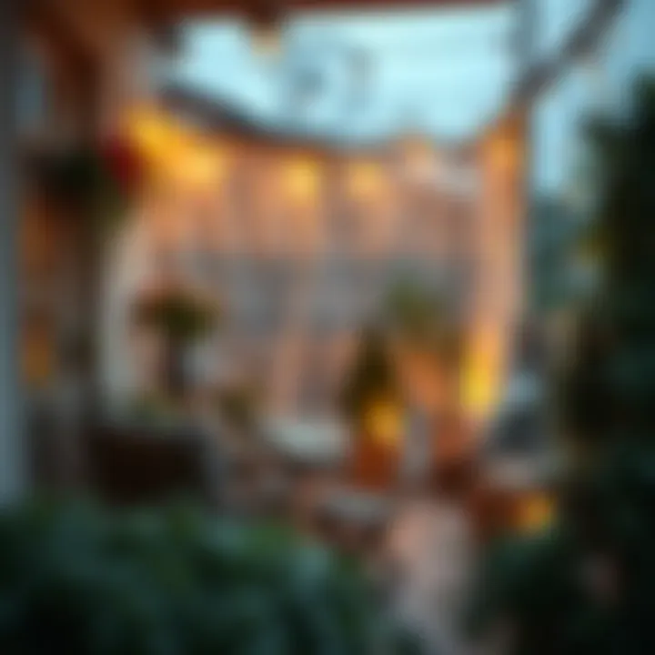 Cozy small balcony decorated with soft lighting