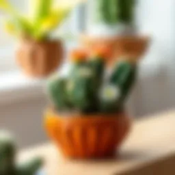 Vibrant small cactus arrangement in a stylish pot