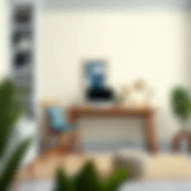 Stylish light wallpaper enhancing a home office space