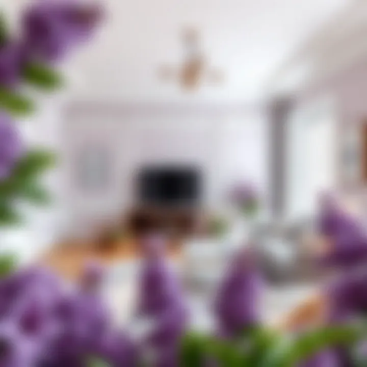 Stylish living room featuring lilac decor and harmonious color palette