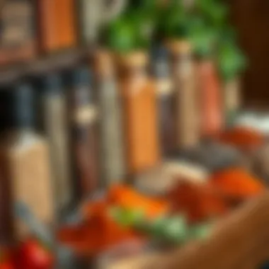 Flavor Enhancement with Spices and Herbs A vibrant spice rack with assorted spices and herbs